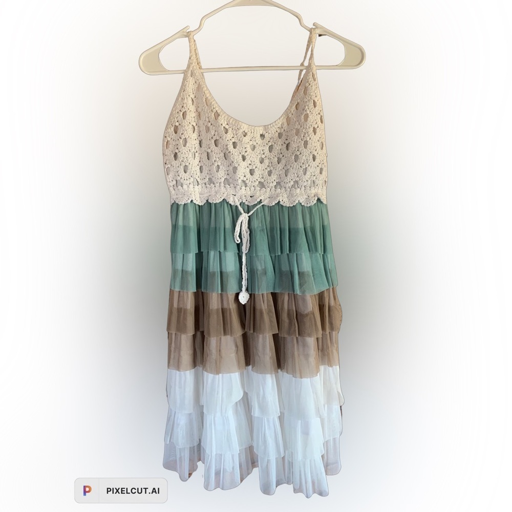 J G Crochet and Tule Tiered Dress L